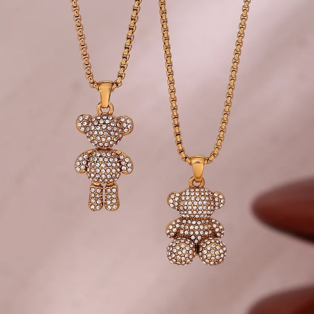 Gold Teddy Bear Pendant Necklace with Crystals ✨ - Picture 2 of 7